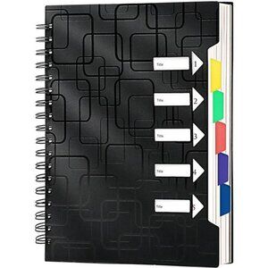 5 Subject College-Ruled Notebook, 240 Pages with Dividers, A5 Spiral, 5x7, Black